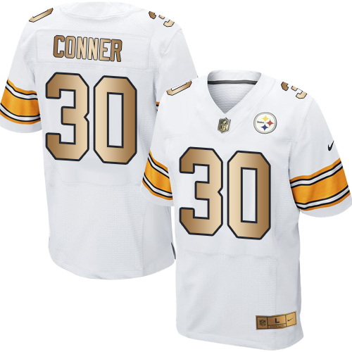 Nike Steelers #30 James Conner White Men's Stitched NFL Elite Gold Jersey - Click Image to Close
